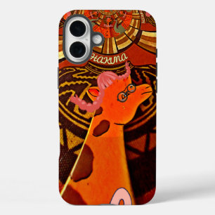 Giraffe met twee ponytails kunst iPhone 16 plus hoesje