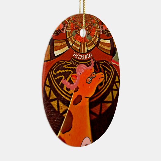 Giraffe met twee ponytails kunst keramisch ornament (Rechts)