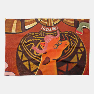 Giraffe met twee ponytails kunst theedoek