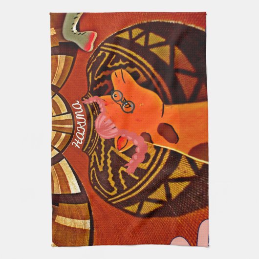 Giraffe met twee ponytails kunst theedoek (Verticaal)