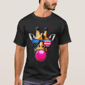 Giraffe met USA Glasses en Bubblegum 4 juli T-shirt (Voorkant)