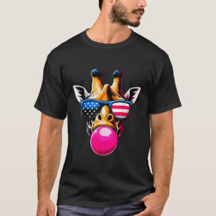 Giraffe met USA Glasses en Bubblegum 4 juli T-shirt