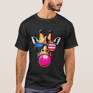 Giraffe met USA Glasses en Bubblegum 4 juli T-shirt