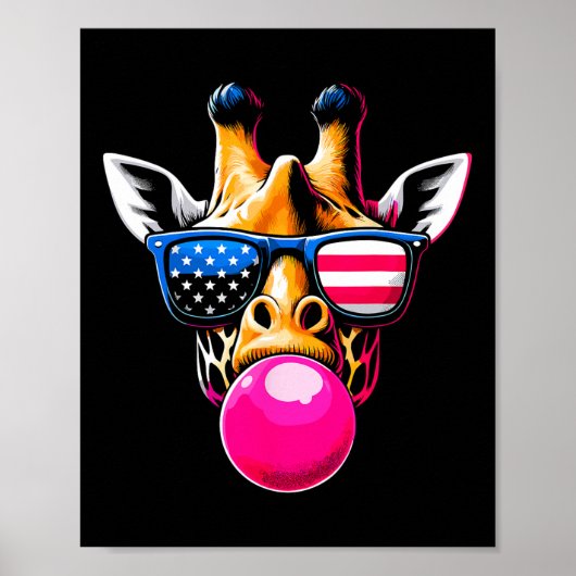 Giraffe met USA Gles en Bubblegum 4 juli Poster (Voorkant)