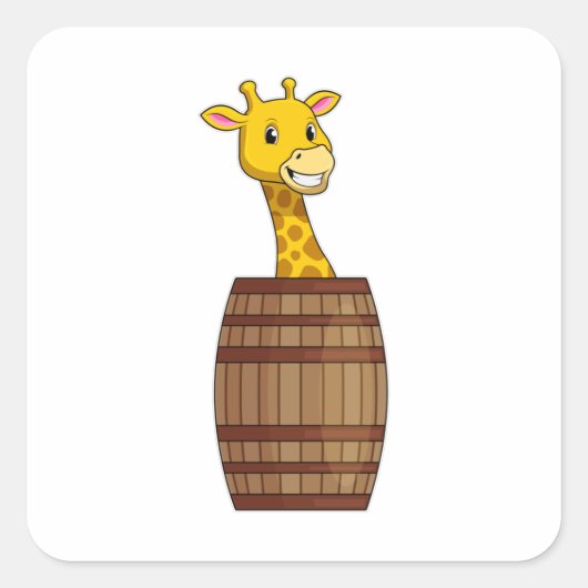 Giraffe met vat vierkante sticker (Voorkant)