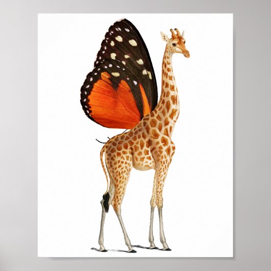 Giraffe met vlindervleugels poster (Voorkant)