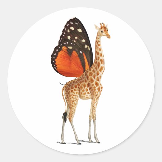 Giraffe met vlindervleugels ronde sticker (Voorkant)