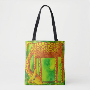 Giraffe met waterverfpatroon tote bag