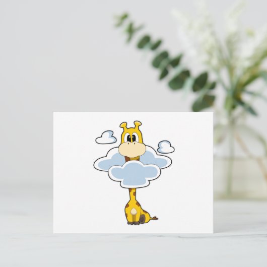 Giraffe met wolken briefkaart (Staand voorkant)