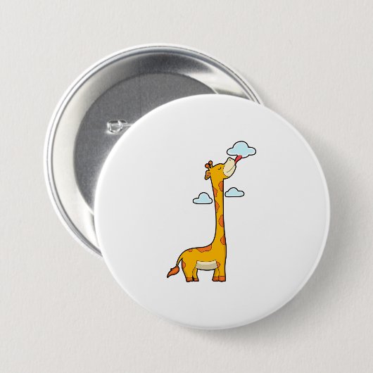 Giraffe met wolken ronde button 7,6 cm (Voorkant /achterkant)