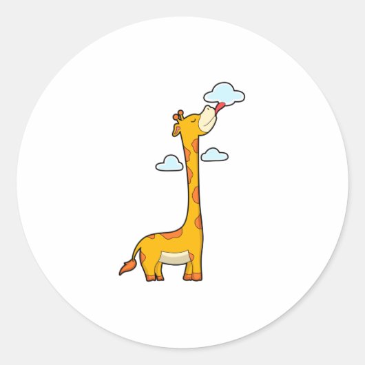 Giraffe met wolken ronde sticker (Voorkant)