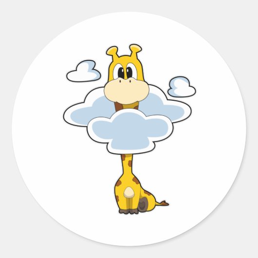 Giraffe met wolken ronde sticker (Voorkant)