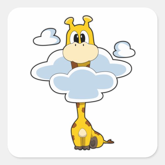 Giraffe met wolken vierkante sticker (Voorkant)