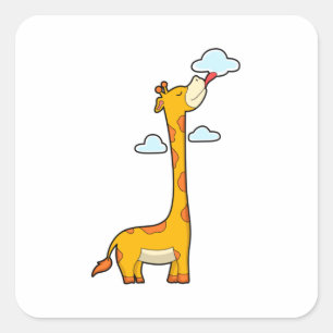 Giraffe met wolken vierkante sticker