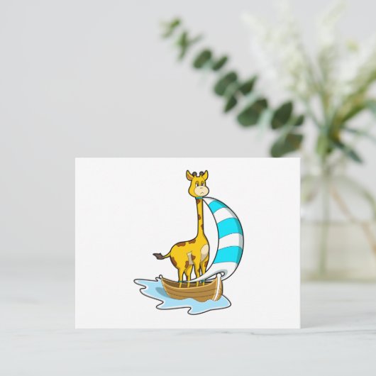 Giraffe met zeilboot briefkaart (Staand voorkant)