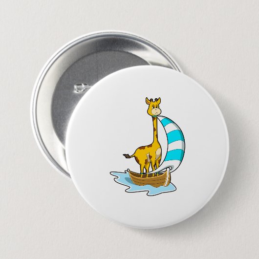 Giraffe met zeilboot ronde button 7,6 cm (Voorkant /achterkant)