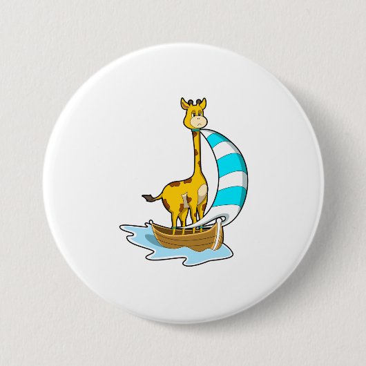Giraffe met zeilboot ronde button 7,6 cm (Voorkant)