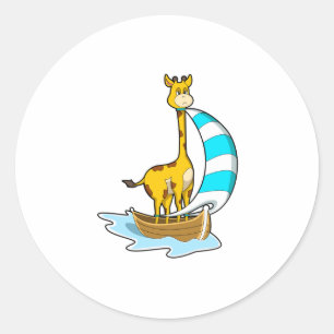 Giraffe met zeilboot ronde sticker