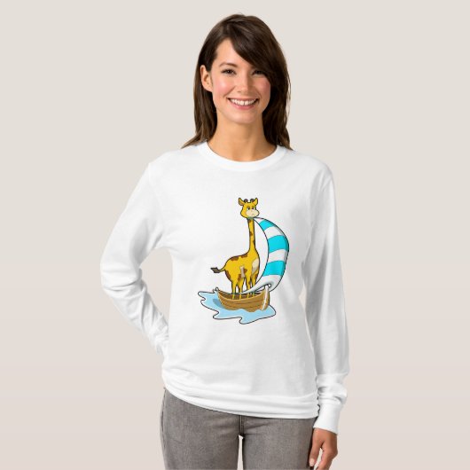 Giraffe met zeilboot t-shirt (Voorkant volledig)