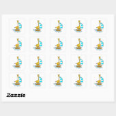 Giraffe met zeilboot vierkante sticker (Vel)