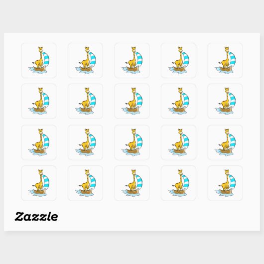 Giraffe met zeilboot vierkante sticker (Vel)