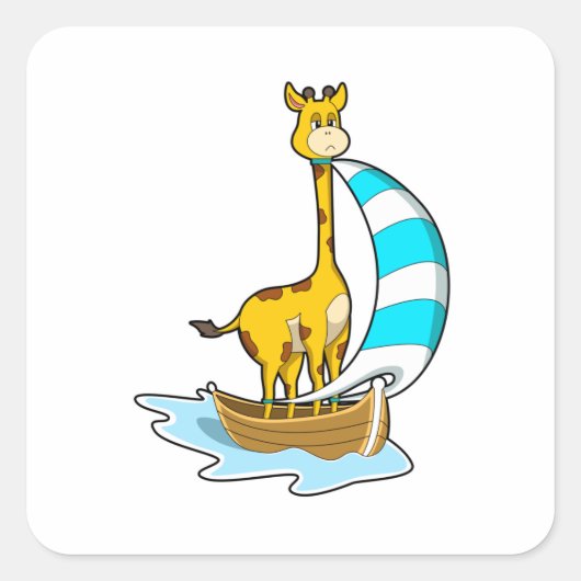 Giraffe met zeilboot vierkante sticker (Voorkant)