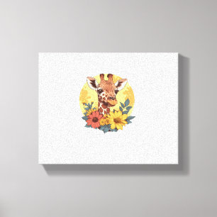 Giraffe Met Zonnebloemen En Madeliefjes   Canvas Afdruk