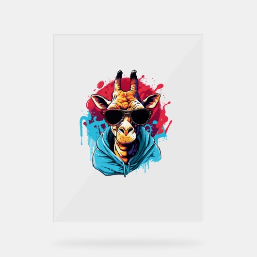 Giraffe met zonnebril felle kleuren acryl bord (Voorkant)