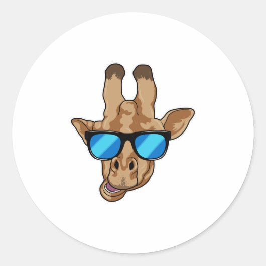 Giraffe met zonnebril ronde sticker (Voorkant)