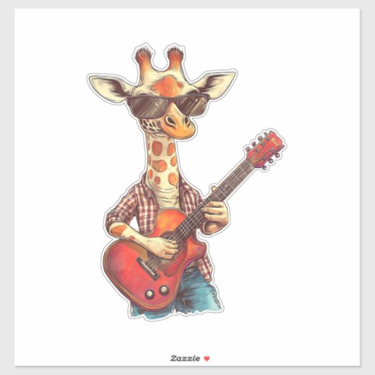 Giraffe met zonnebril speelt gitaarmuzikant sticker (Vel)