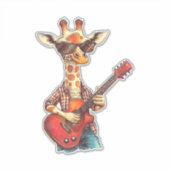 Giraffe met zonnebril speelt gitaarmuzikant sticker (Voorkant)