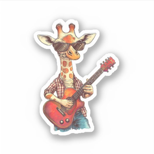 Giraffe met zonnebril speelt gitaarmuzikant sticker (Voorkant)