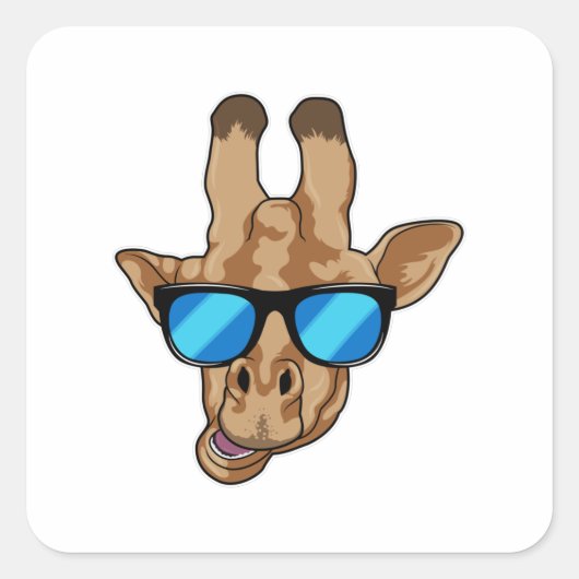 Giraffe met zonnebril vierkante sticker (Voorkant)