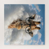 Giraffe met zwarte bril in wolk legpuzzel (Horizontaal)
