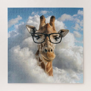 Giraffe met zwarte bril in wolk legpuzzel