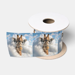 Giraffe met Zwarte Bril in Wolken Satijnen Lint
