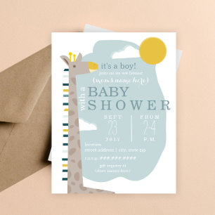 Giraffe Modern Boy Baby shower Kaart