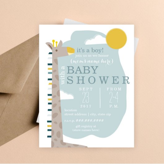Giraffe Modern Boy Baby shower Kaart