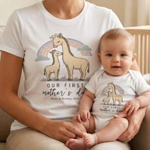 Giraffe Moeder Baby Eerste Moederdag Pastel Regenb T-shirt