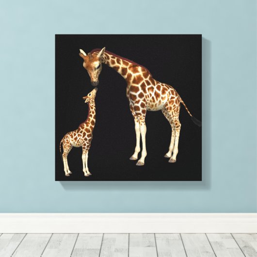 Giraffe moeder en Baby Giraffe Canvas Afdruk (Insitu (Houten vloer))