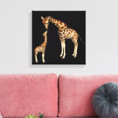 Giraffe moeder en Baby Giraffe Canvas Afdruk (Insitu (Woonkamer))