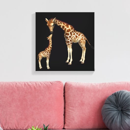 Giraffe moeder en Baby Giraffe Canvas Afdruk (Insitu (Woonkamer))