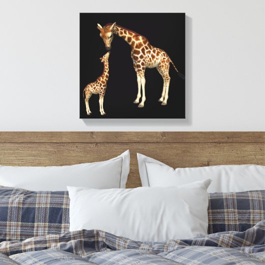 Giraffe moeder en Baby Giraffe Canvas Afdruk (Insitu (Slaapkamer))