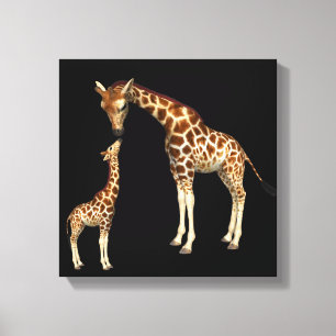 Giraffe moeder en Baby Giraffe Canvas Afdruk