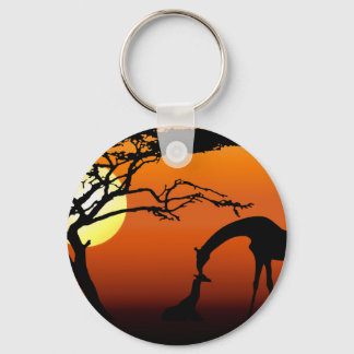 Giraffe moeder en Baby in de Afrikaanse zonsonderg Sleutelhanger