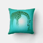 Giraffe Moeder en Cute Baby | blauwgroen Kussen (Achterkant)