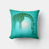 Giraffe Moeder en Cute Baby | blauwgroen Kussen (Voorkant)