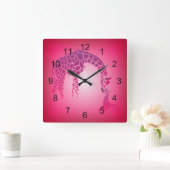 Giraffe Moeder en Cute Baby | fuchsia Vierkante Klok (Huis)