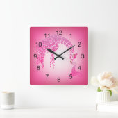 Giraffe Moeder en Cute Baby | Roze aardbei Vierkante Klok (Huis)