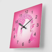 Giraffe Moeder en Cute Baby | Roze aardbei Vierkante Klok (Hoek)